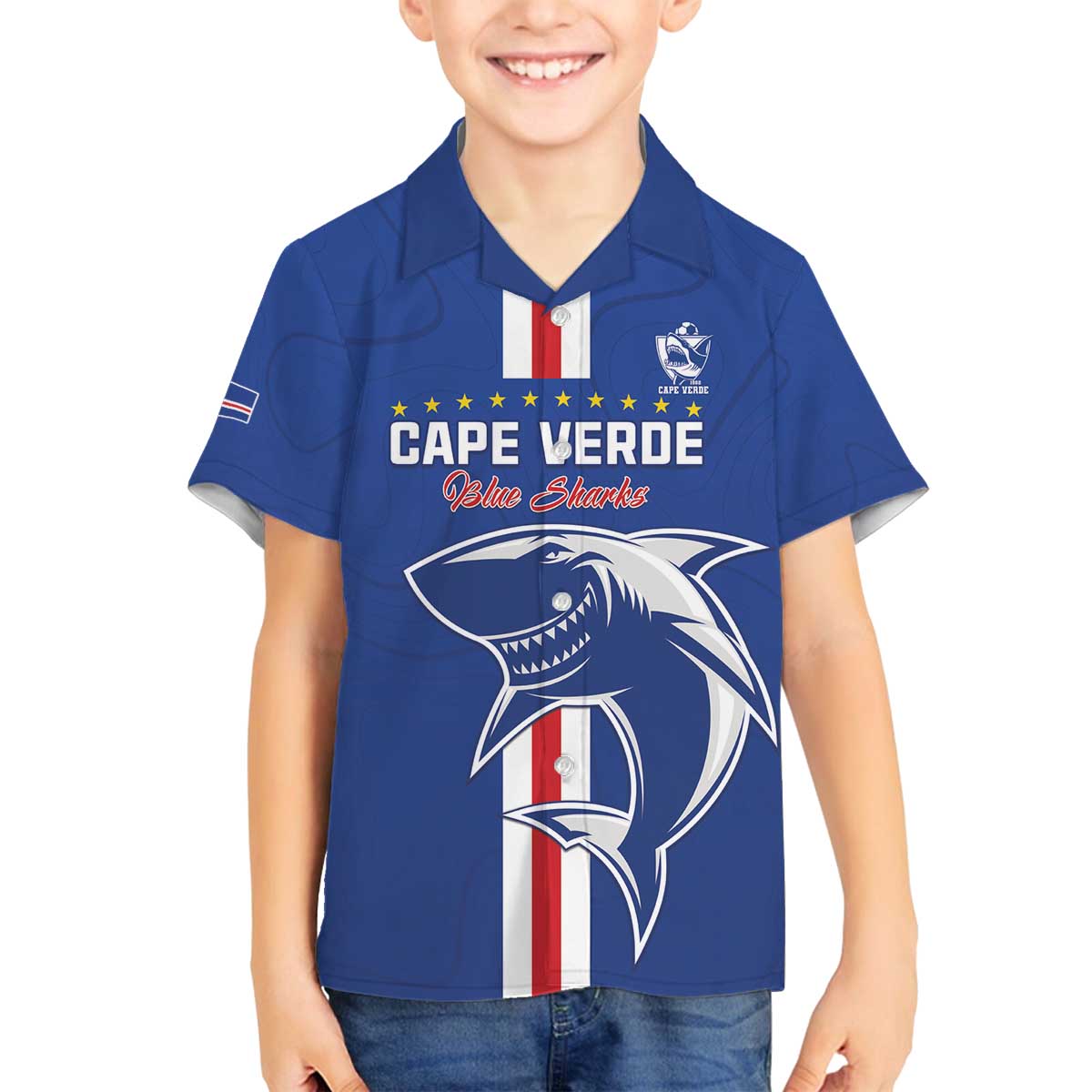 Custom Cape Verde Football Family Matching Off The Shoulder Long Sleeve Dress and Hawaiian Shirt Go Champions Blue Sharks - Wonder Print Shop