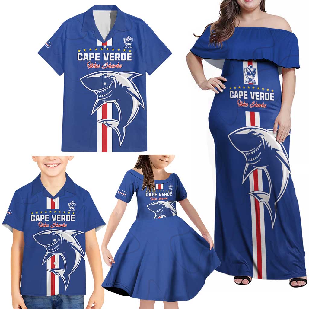 Custom Cape Verde Football Family Matching Off Shoulder Maxi Dress and Hawaiian Shirt Go Champions Blue Sharks - Wonder Print Shop