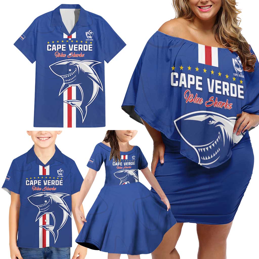 Custom Cape Verde Football Family Matching Off Shoulder Short Dress and Hawaiian Shirt Go Champions Blue Sharks - Wonder Print Shop