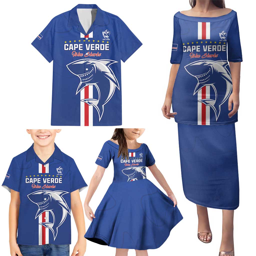 Custom Cape Verde Football Family Matching Puletasi and Hawaiian Shirt Go Champions Blue Sharks - Wonder Print Shop