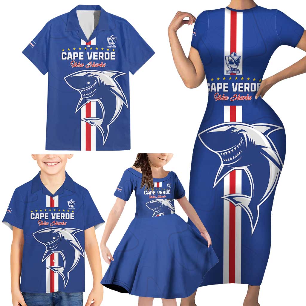 Custom Cape Verde Football Family Matching Short Sleeve Bodycon Dress and Hawaiian Shirt Go Champions Blue Sharks - Wonder Print Shop
