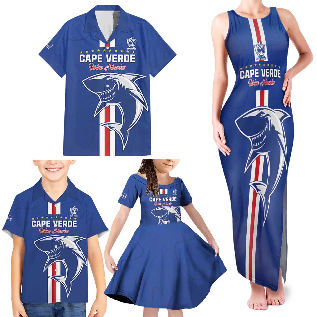 Custom Cape Verde Football Family Matching Tank Maxi Dress and Hawaiian Shirt Go Champions Blue Sharks - Wonder Print Shop