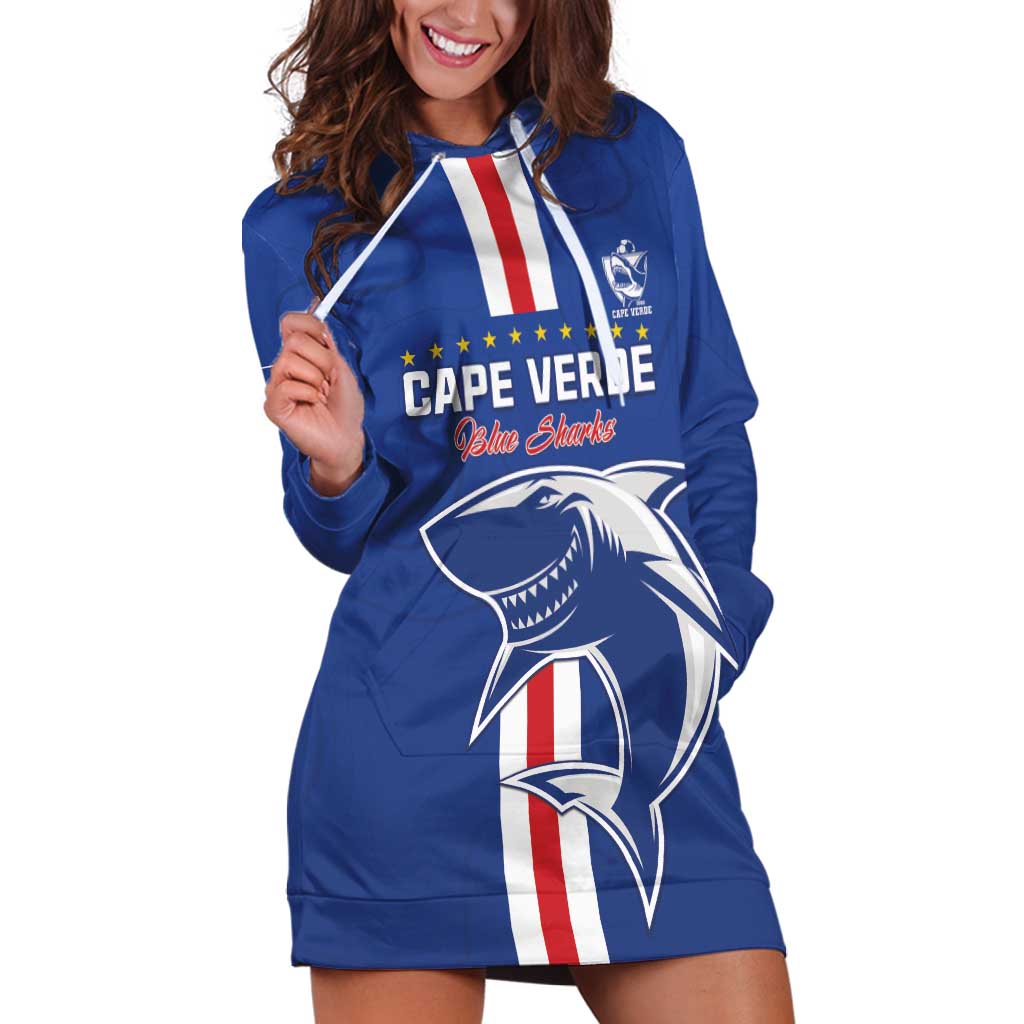 Custom Cape Verde Football Hoodie Dress Go Champions Blue Sharks - Wonder Print Shop