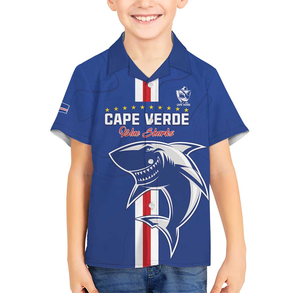 Custom Cape Verde Football Kid Hawaiian Shirt Go Champions Blue Sharks - Wonder Print Shop