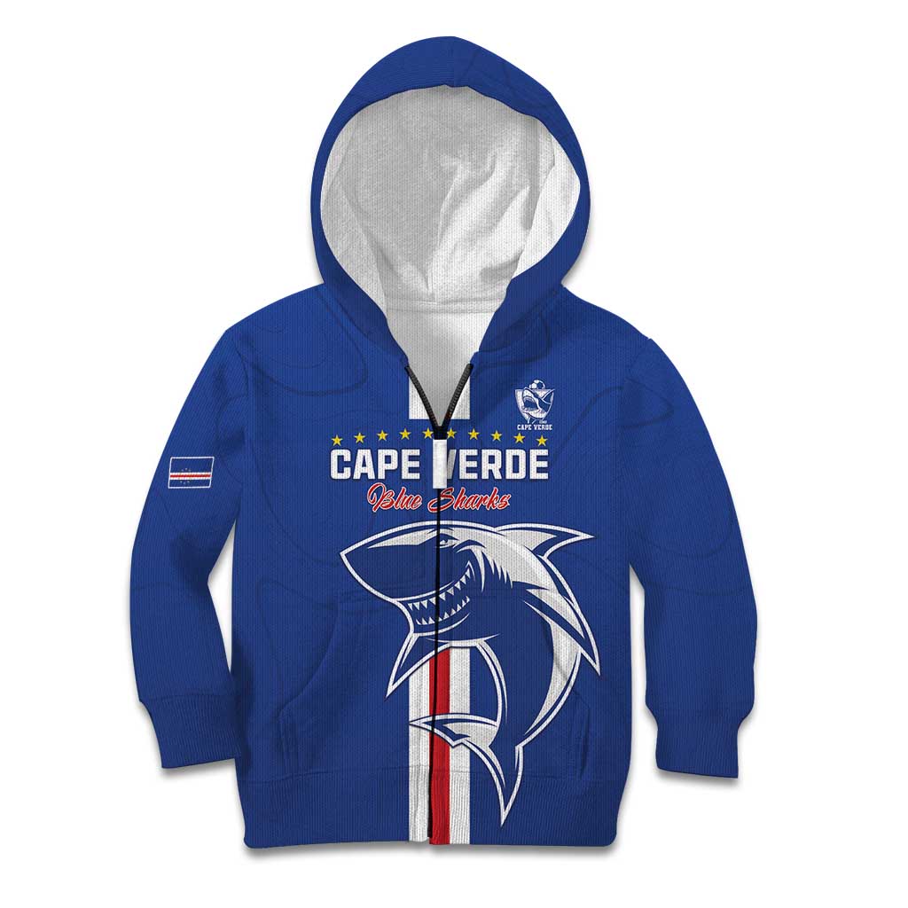 Custom Cape Verde Football Kid Hoodie Go Champions Blue Sharks - Wonder Print Shop