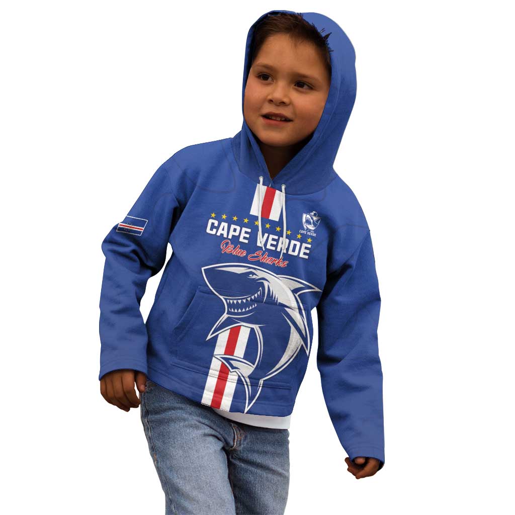 Custom Cape Verde Football Kid Hoodie Go Champions Blue Sharks - Wonder Print Shop