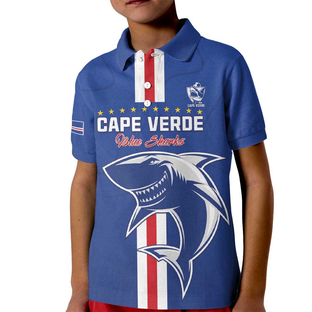 Custom Cape Verde Football Kid Polo Shirt Go Champions Blue Sharks - Wonder Print Shop