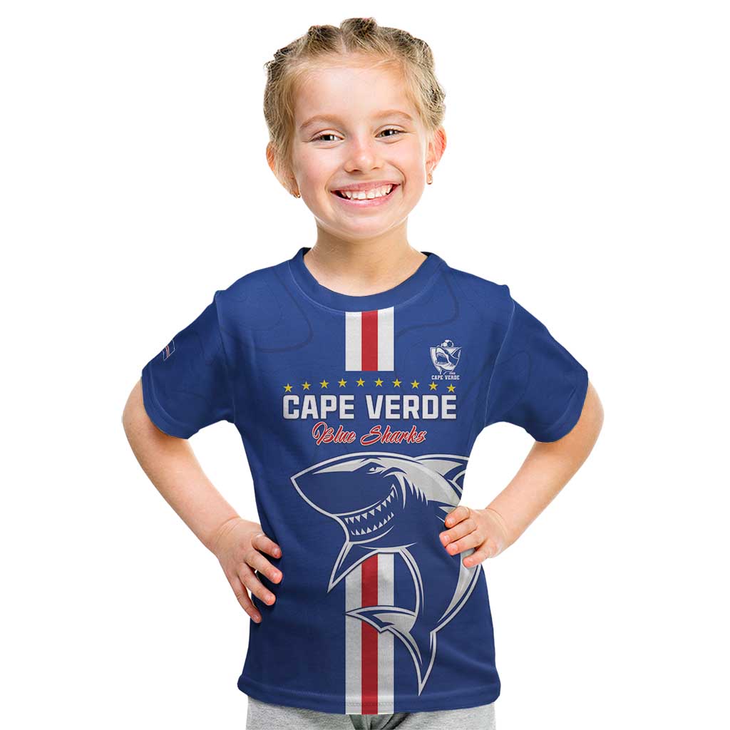 Custom Cape Verde Football Kid T Shirt Go Champions Blue Sharks - Wonder Print Shop
