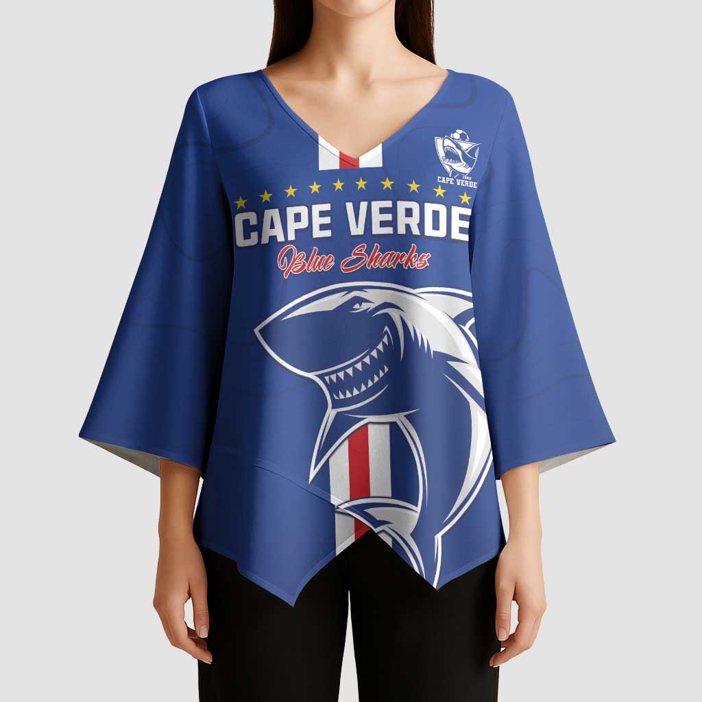 Custom Cape Verde Football Kimono Sleeve Blouse Go Champions Blue Sharks - Wonder Print Shop