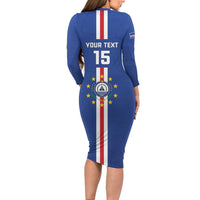 Custom Cape Verde Football Long Sleeve Bodycon Dress Go Champions Blue Sharks - Wonder Print Shop