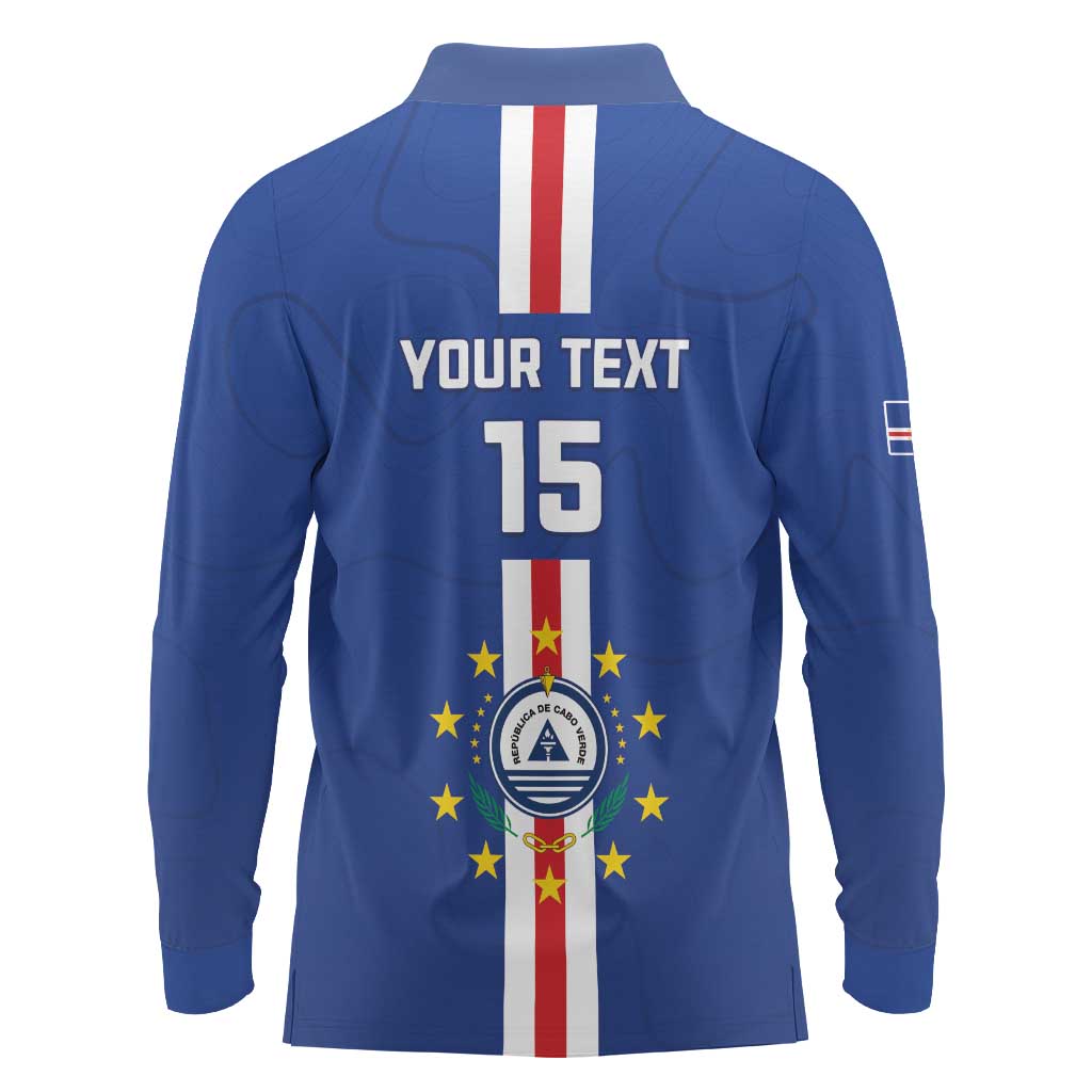 Custom Cape Verde Football Long Sleeve Polo Shirt Go Champions Blue Sharks - Wonder Print Shop