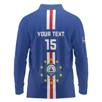 Custom Cape Verde Football Long Sleeve Polo Shirt Go Champions Blue Sharks - Wonder Print Shop