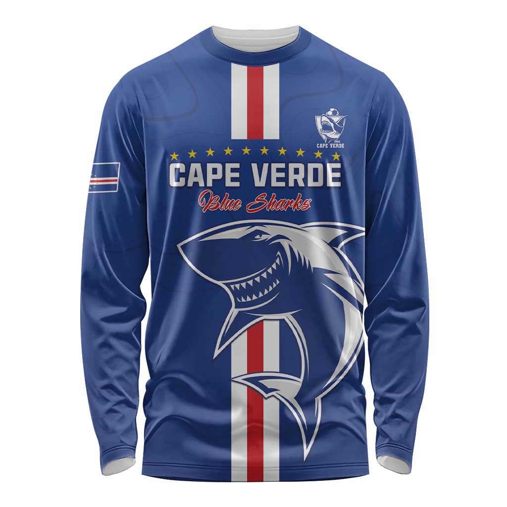Custom Cape Verde Football Long Sleeve Shirt Go Champions Blue Sharks - Wonder Print Shop