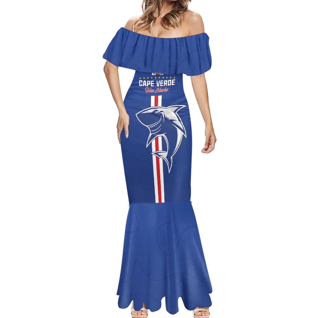 Custom Cape Verde Football Mermaid Dress Go Champions Blue Sharks - Wonder Print Shop