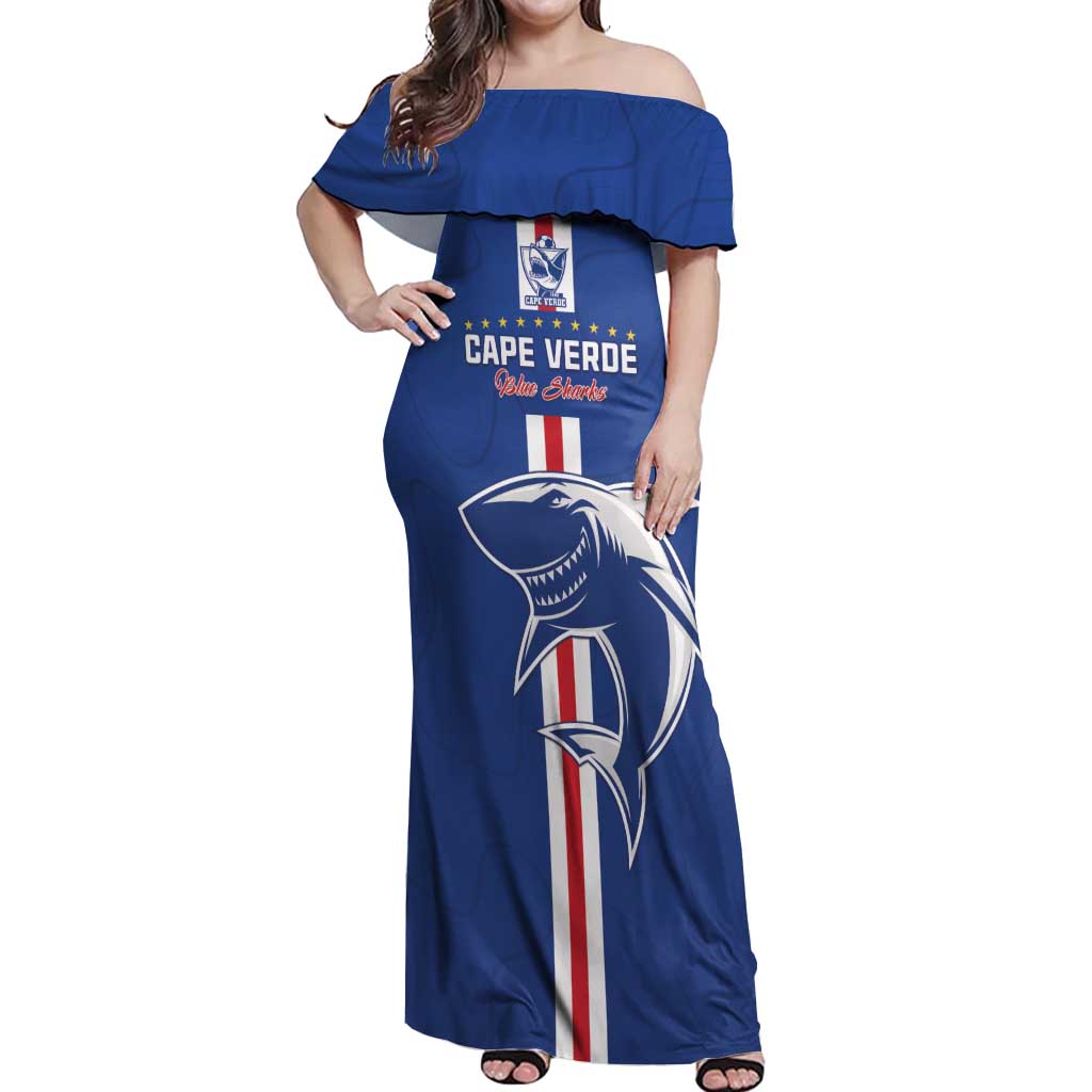 Custom Cape Verde Football Off Shoulder Maxi Dress Go Champions Blue Sharks - Wonder Print Shop