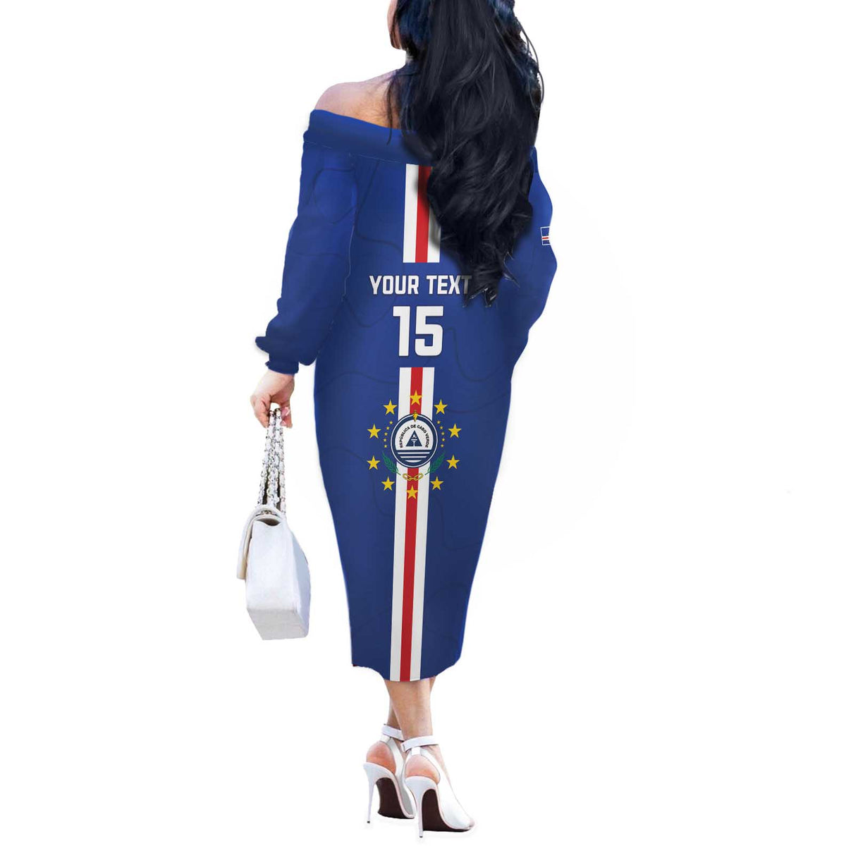 Custom Cape Verde Football Off The Shoulder Long Sleeve Dress Go Champions Blue Sharks - Wonder Print Shop