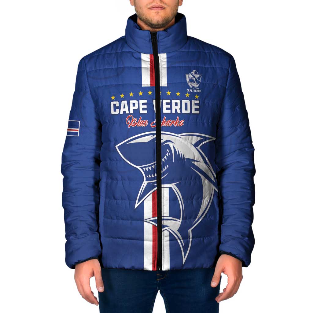 Custom Cape Verde Football Padded Jacket Go Champions Blue Sharks - Wonder Print Shop