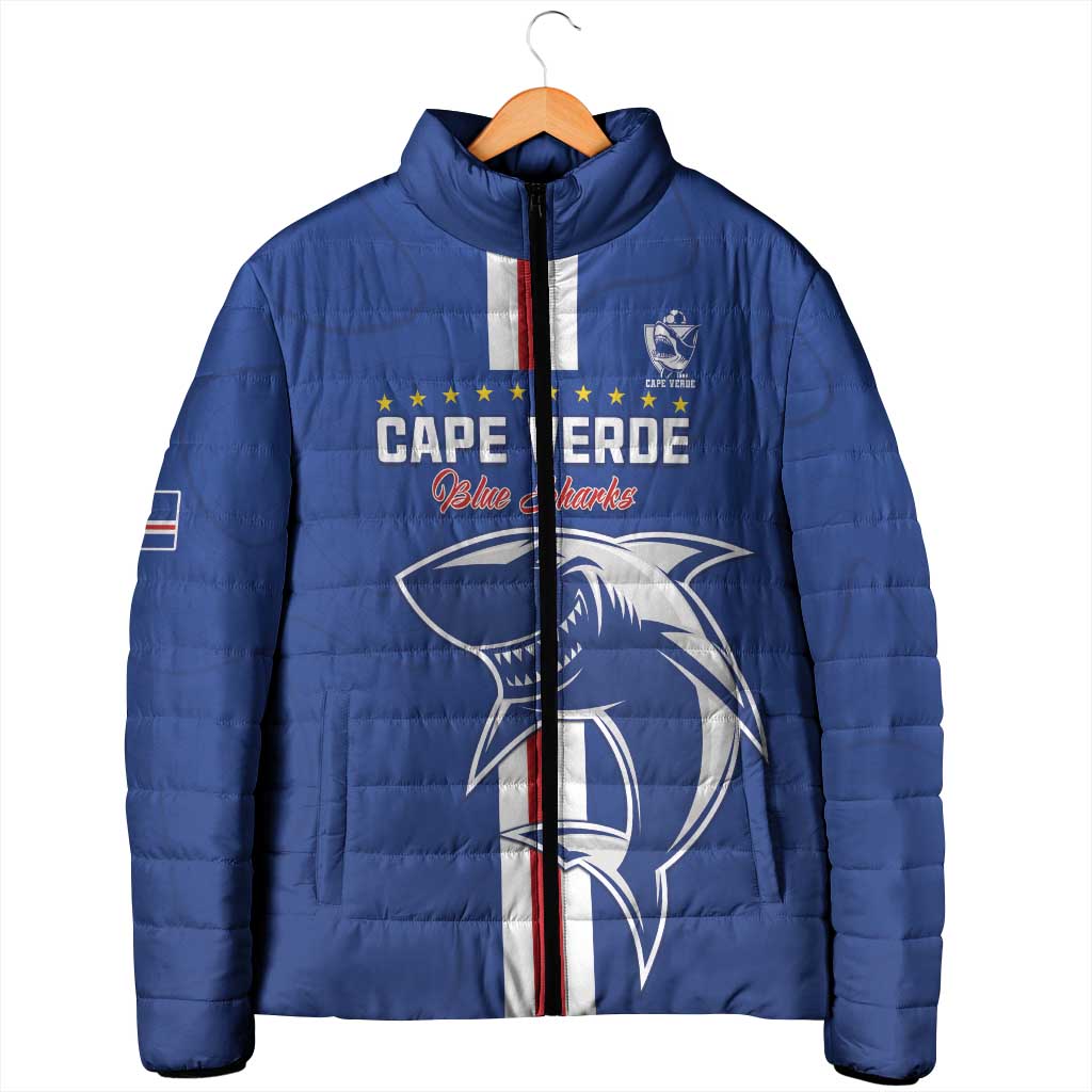 Custom Cape Verde Football Padded Jacket Go Champions Blue Sharks - Wonder Print Shop