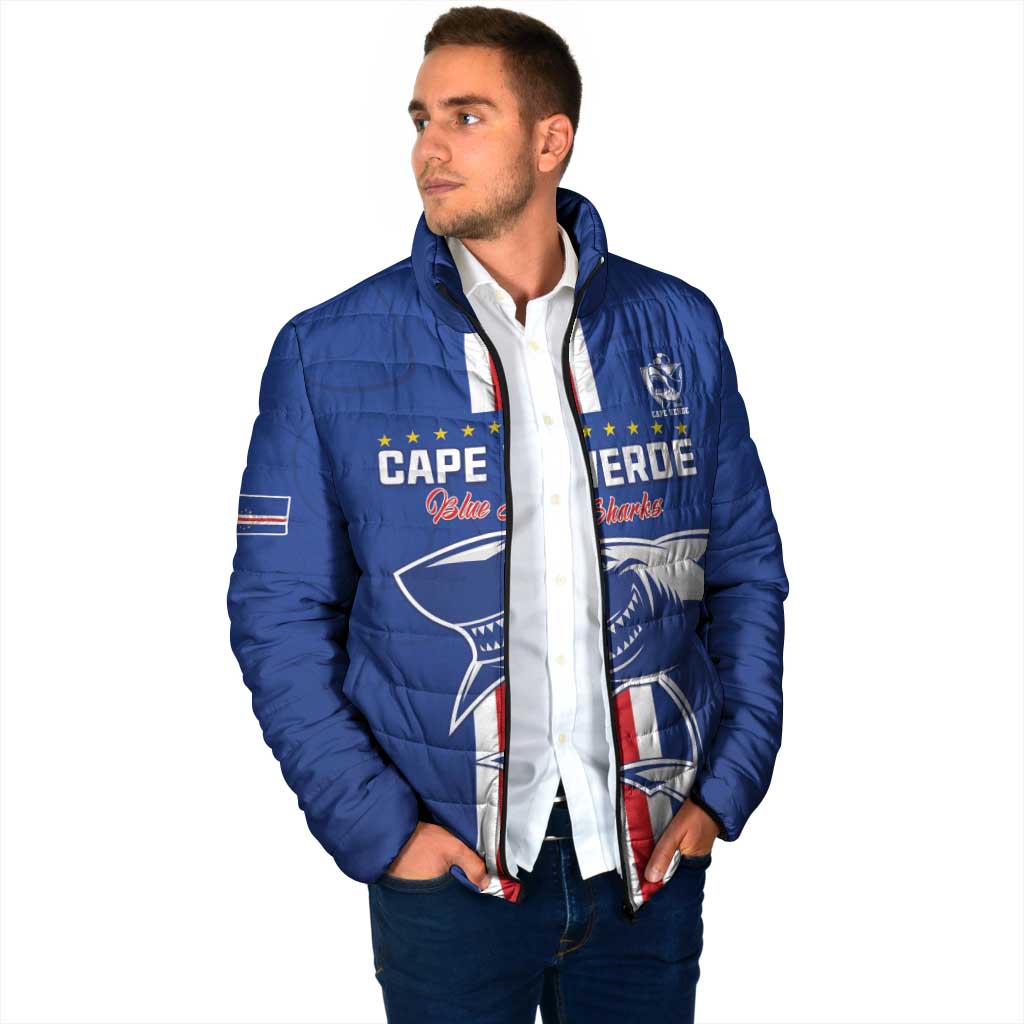 Custom Cape Verde Football Padded Jacket Go Champions Blue Sharks - Wonder Print Shop