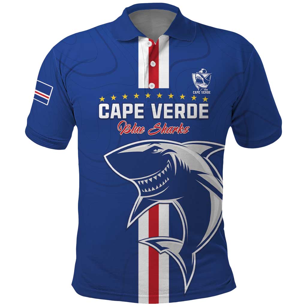 Custom Cape Verde Football Polo Shirt Go Champions Blue Sharks - Wonder Print Shop