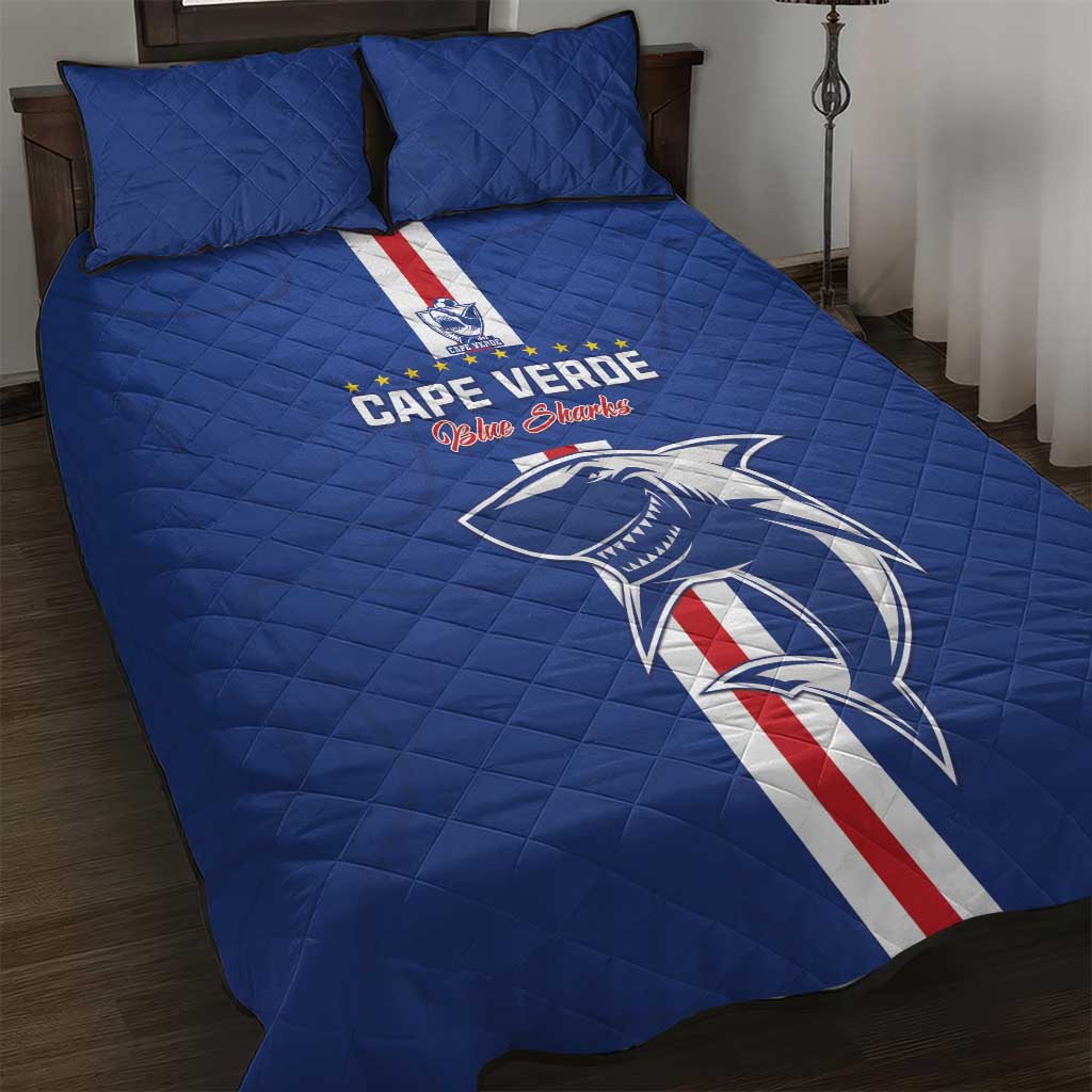 Cape Verde Football Quilt Bed Set Go Champions Blue Sharks - Wonder Print Shop