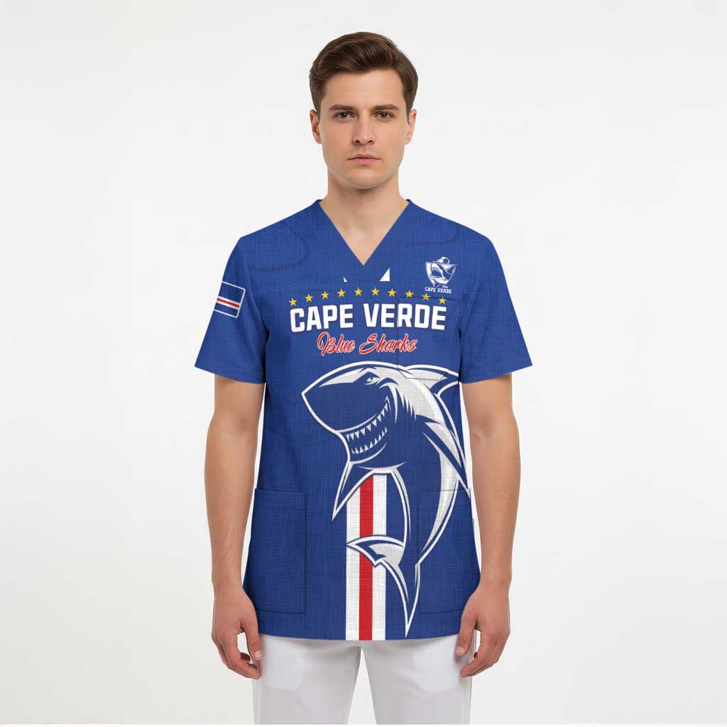 Custom Cape Verde Football Scrub Top Go Champions Blue Sharks - Wonder Print Shop
