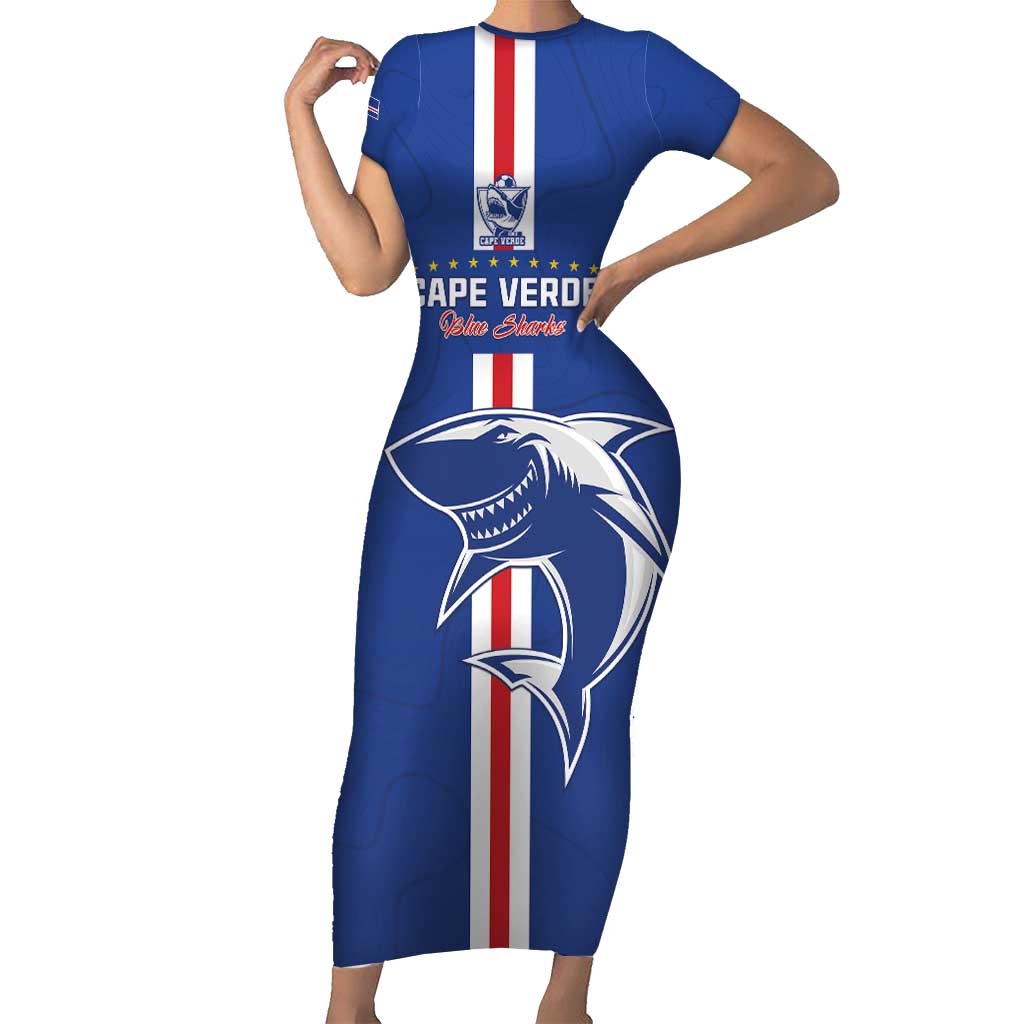 Custom Cape Verde Football Short Sleeve Bodycon Dress Go Champions Blue Sharks - Wonder Print Shop