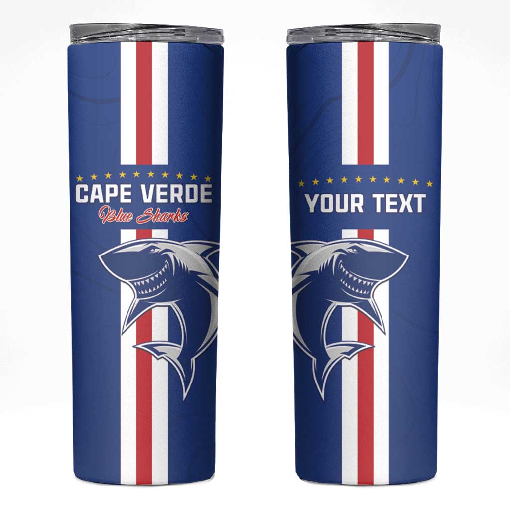 Custom Cape Verde Football Skinny Tumbler Go Champions Blue Sharks - Wonder Print Shop