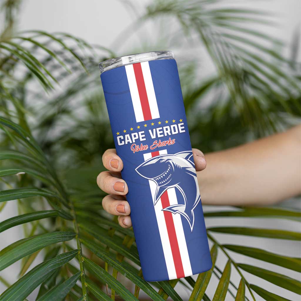 Custom Cape Verde Football Skinny Tumbler Go Champions Blue Sharks - Wonder Print Shop