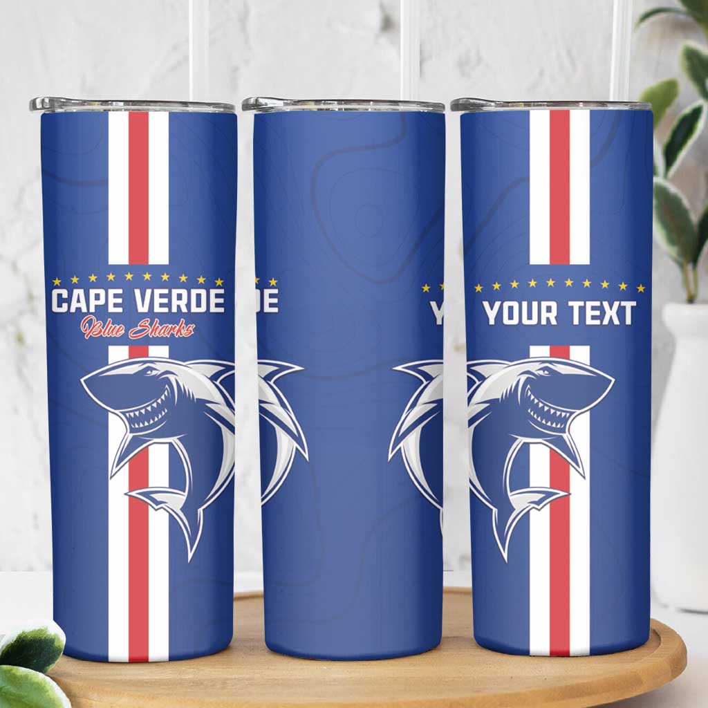 Custom Cape Verde Football Skinny Tumbler Go Champions Blue Sharks - Wonder Print Shop