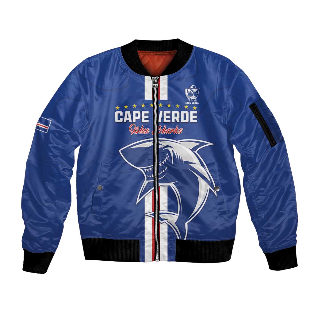 Custom Cape Verde Football Sleeve Zip Bomber Jacket Go Champions Blue Sharks - Wonder Print Shop