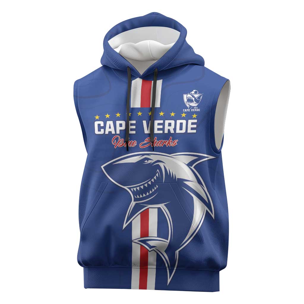 Custom Cape Verde Football Sleeveless Hoodie Go Champions Blue Sharks - Wonder Print Shop