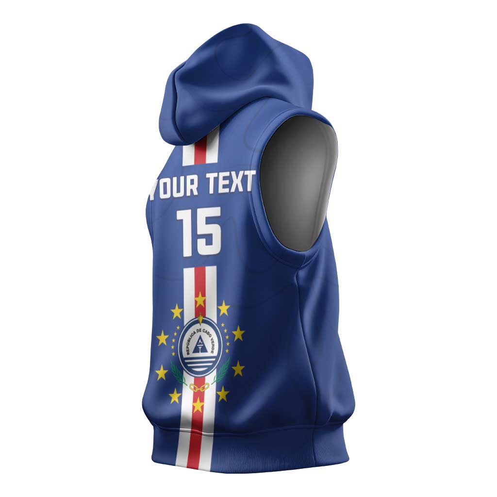 Custom Cape Verde Football Sleeveless Hoodie Go Champions Blue Sharks - Wonder Print Shop