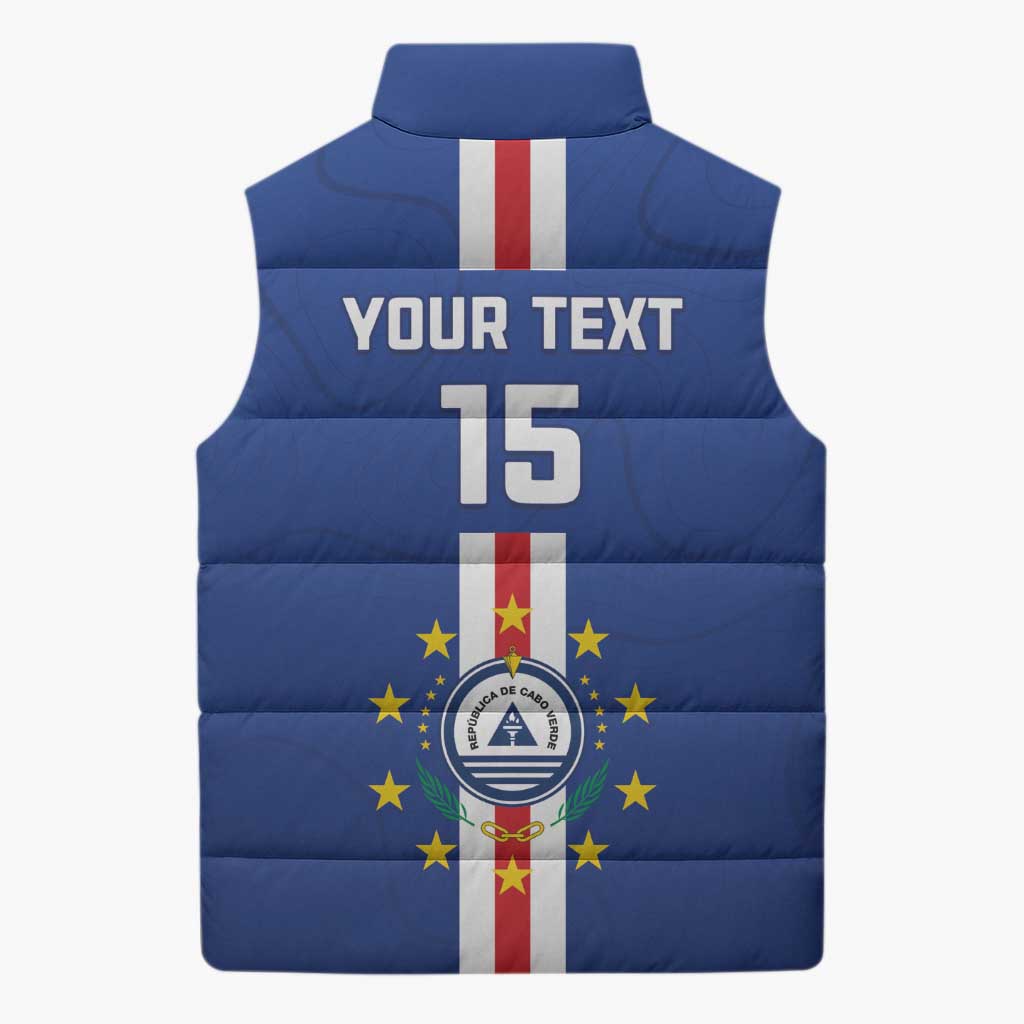 Custom Cape Verde Football Sleeveless Puffer Jacket Go Champions Blue Sharks - Wonder Print Shop