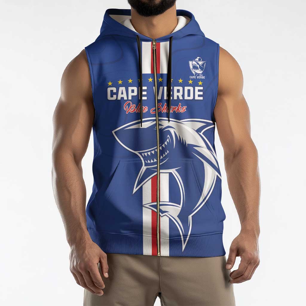 Custom Cape Verde Football Sleeveless Zip Hoodie Go Champions Blue Sharks - Wonder Print Shop