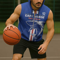 Custom Cape Verde Football Sleeveless Zip Hoodie Go Champions Blue Sharks - Wonder Print Shop