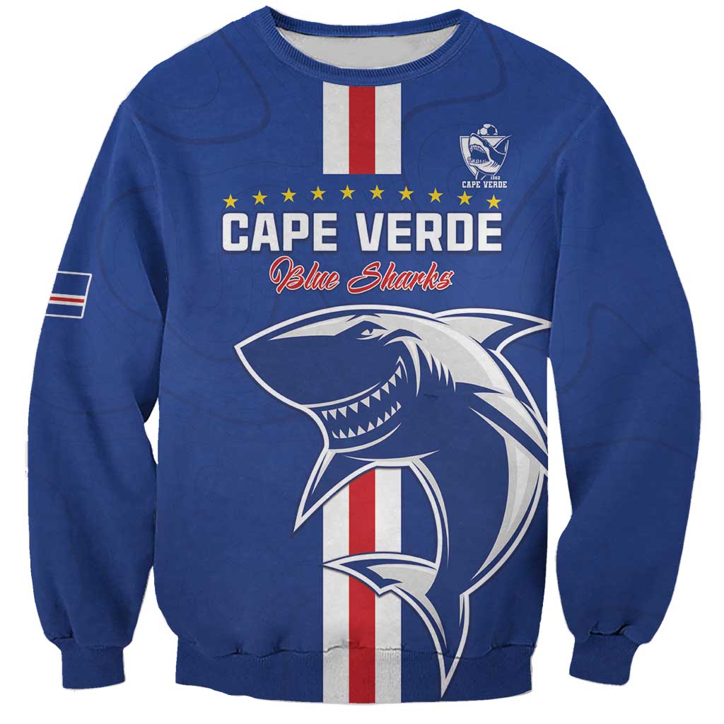 Custom Cape Verde Football Sweatshirt Go Champions Blue Sharks - Wonder Print Shop