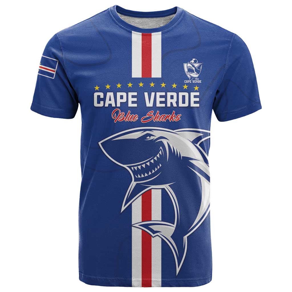 Custom Cape Verde Football T Shirt Go Champions Blue Sharks - Wonder Print Shop