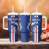 Custom Cape Verde Football Tumbler With Handle Go Champions Blue Sharks - Wonder Print Shop
