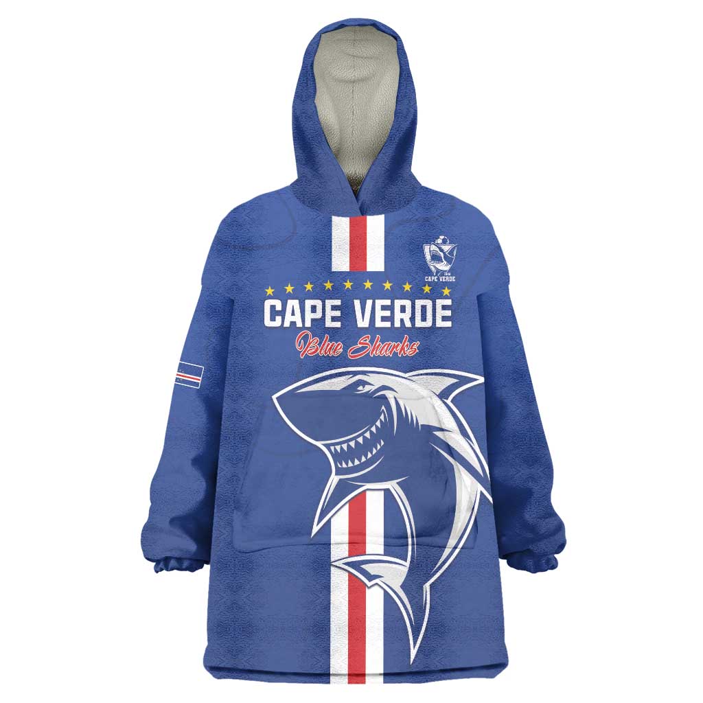 Custom Cape Verde Football Wearable Blanket Hoodie Go Champions Blue Sharks - Wonder Print Shop