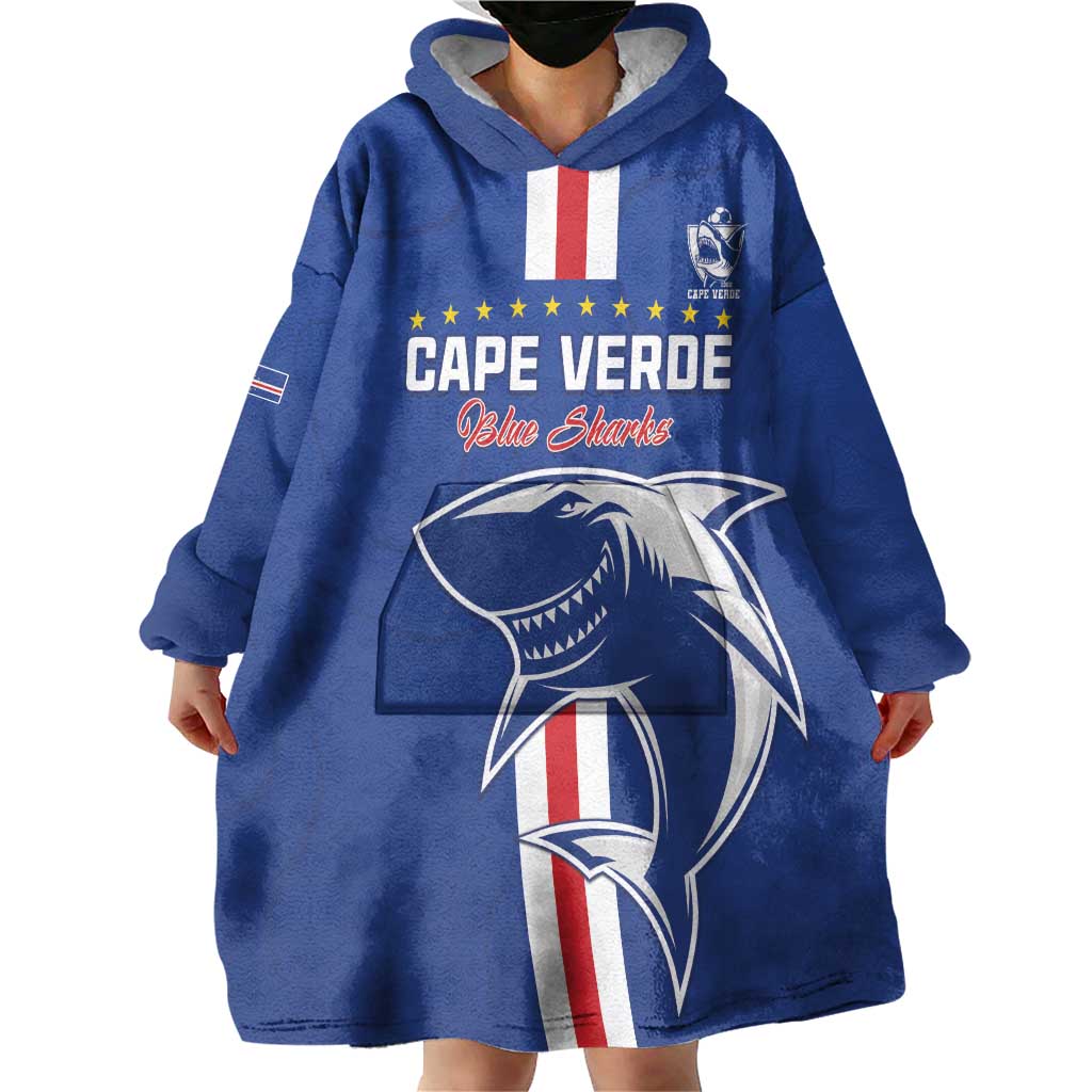 Custom Cape Verde Football Wearable Blanket Hoodie Go Champions Blue Sharks - Wonder Print Shop