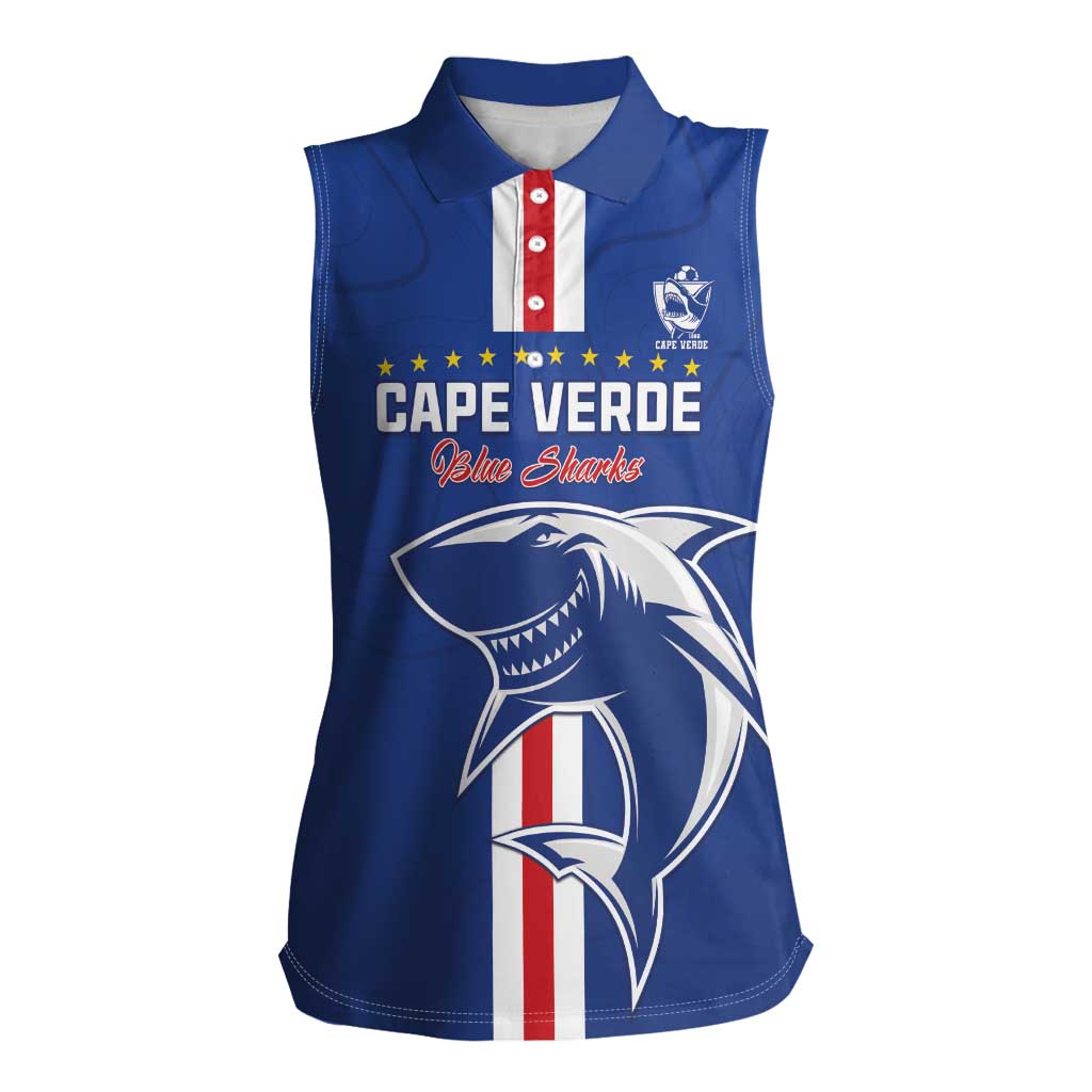 Custom Cape Verde Football Women Sleeveless Polo Shirt Go Champions Blue Sharks - Wonder Print Shop