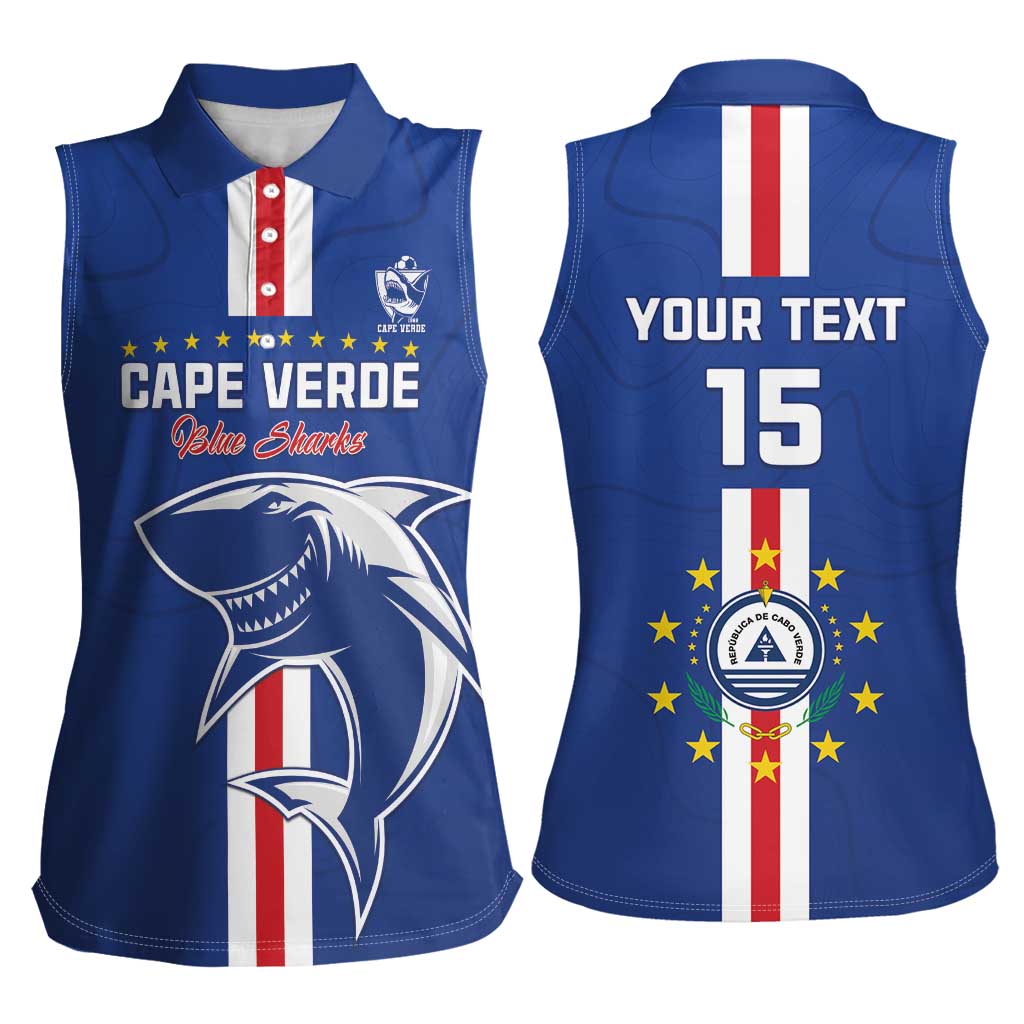 Custom Cape Verde Football Women Sleeveless Polo Shirt Go Champions Blue Sharks - Wonder Print Shop