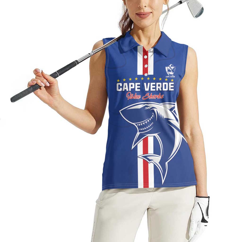 Custom Cape Verde Football Women Sleeveless Polo Shirt Go Champions Blue Sharks - Wonder Print Shop