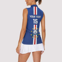 Custom Cape Verde Football Women Sleeveless Polo Shirt Go Champions Blue Sharks - Wonder Print Shop