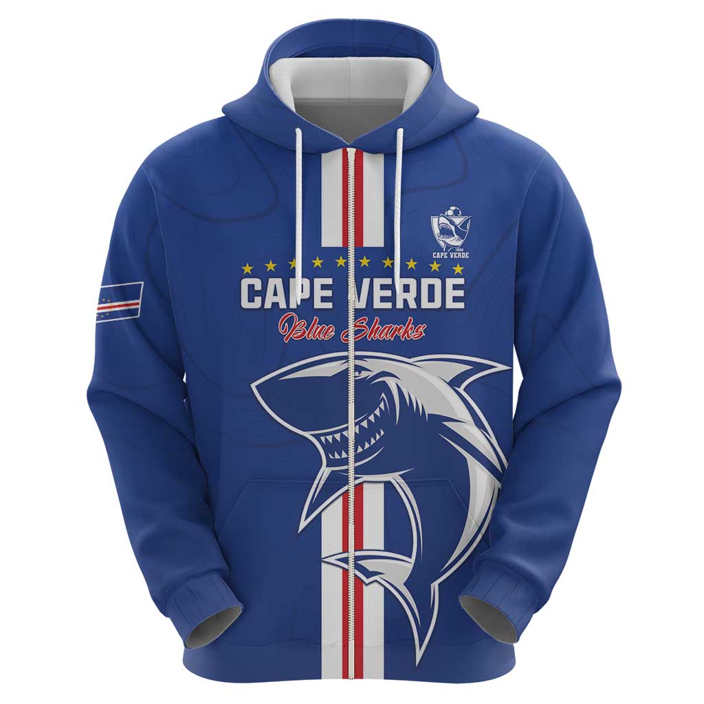 Custom Cape Verde Football Zip Hoodie Go Champions Blue Sharks - Wonder Print Shop