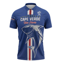 Custom Cape Verde Football Zipper Polo Shirt Go Champions Blue Sharks - Wonder Print Shop