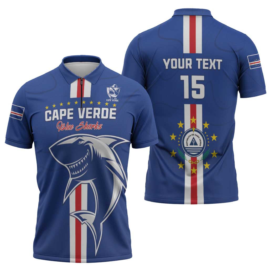 Custom Cape Verde Football Zipper Polo Shirt Go Champions Blue Sharks - Wonder Print Shop