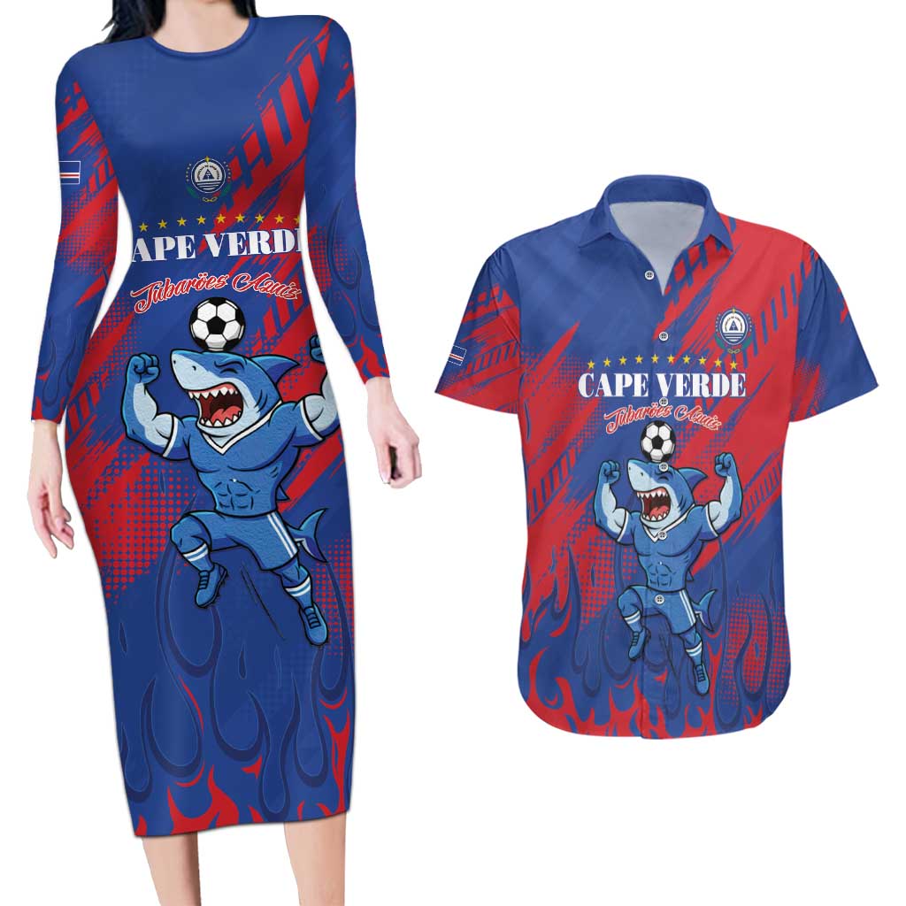 Custom Cape Verde Football Couples Matching Long Sleeve Bodycon Dress and Hawaiian Shirt One Team One Victory - Wonder Print Shop