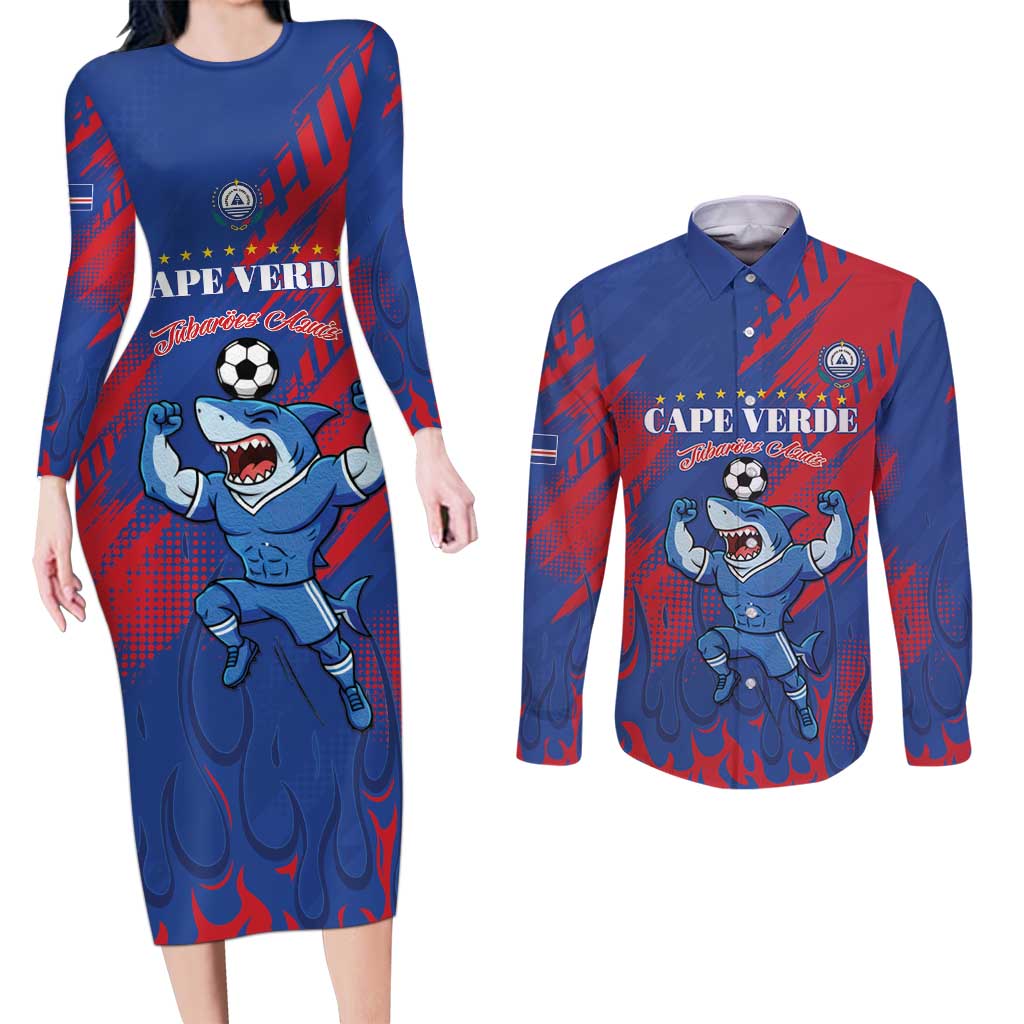 Custom Cape Verde Football Couples Matching Long Sleeve Bodycon Dress and Long Sleeve Button Shirt One Team One Victory - Wonder Print Shop